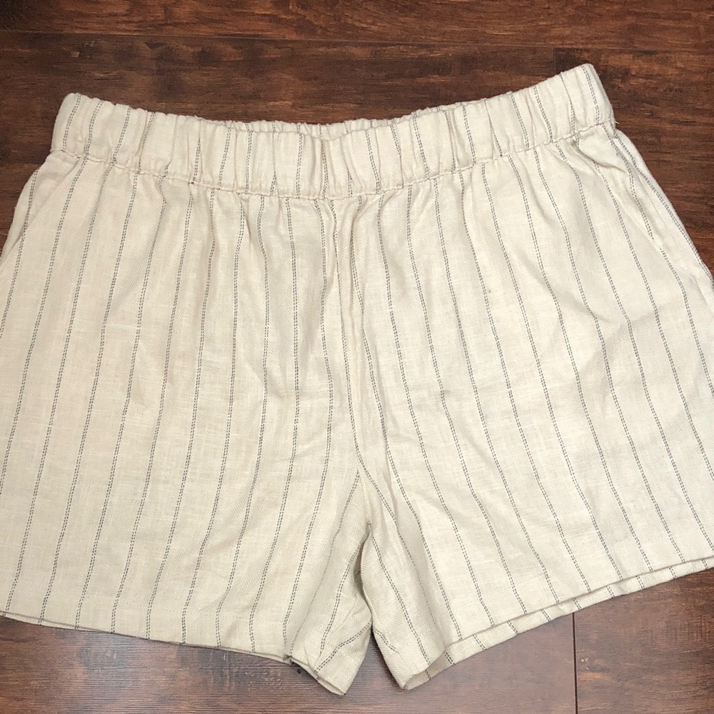 Blank NYC Cream Shorts with Black Pinstripes